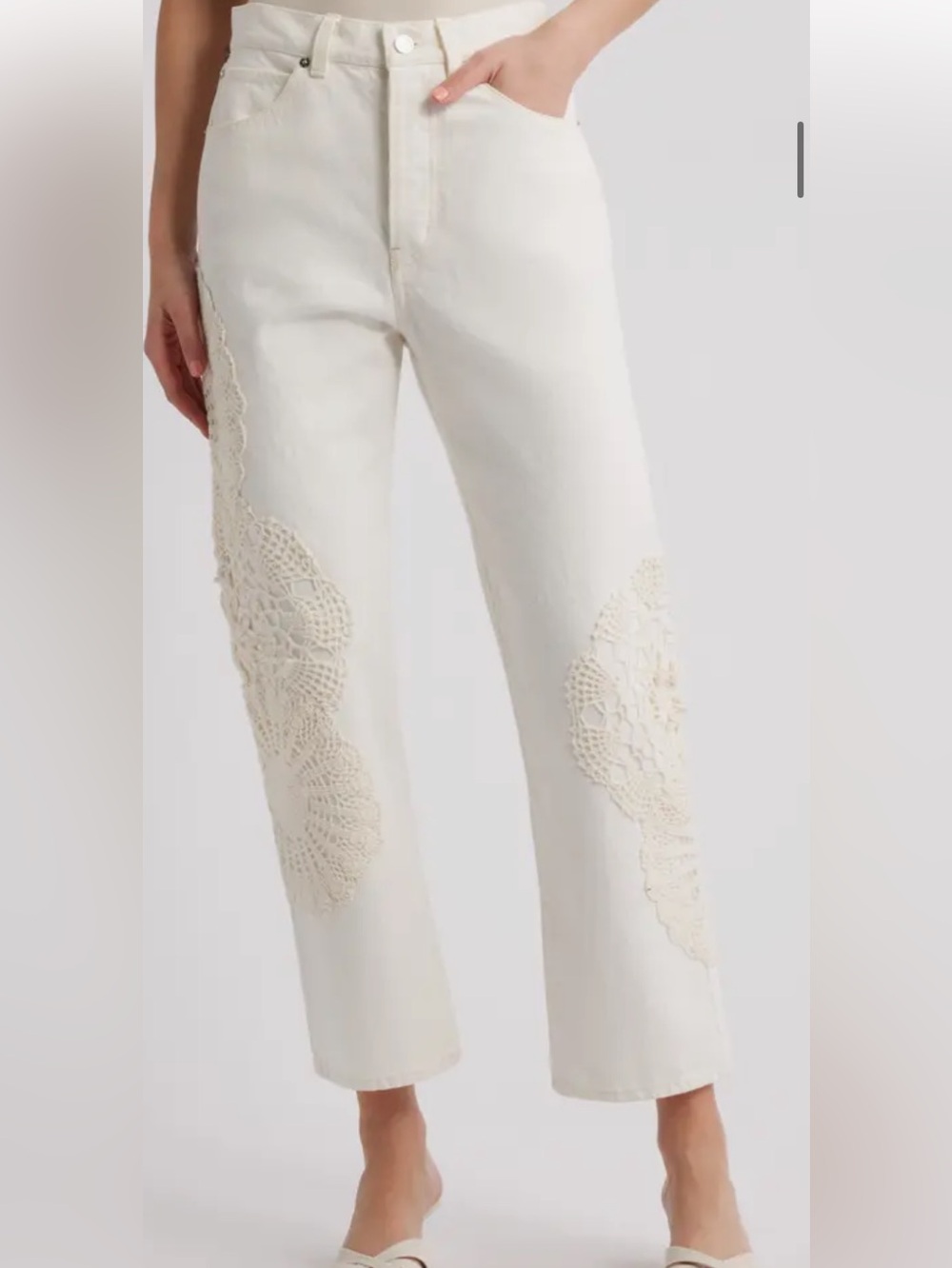NWT $548 Frame The Vertical Crochet High waist Crop Straight Jeans Size 24